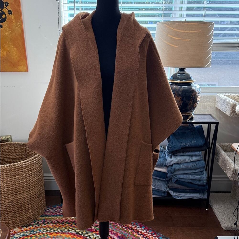 NWOT Free People All I Need Tobacco Open Front Hooded Boho Witchy Cloak Duster